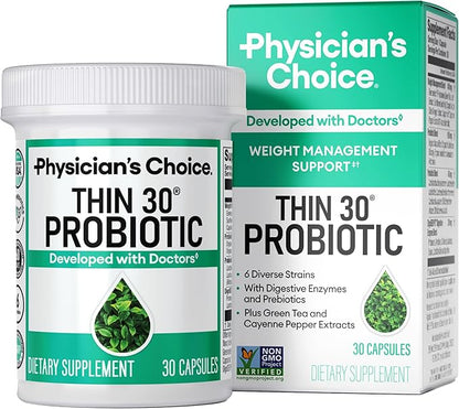 Physician's CHOICE Probiotics for Weight Management & Bloating - 6 Probiotic Strains - Prebiotics - Key ingredient Cayenne - Supports Gut Health - Weight Management for Women & Men - Green Tea - 30 CT
