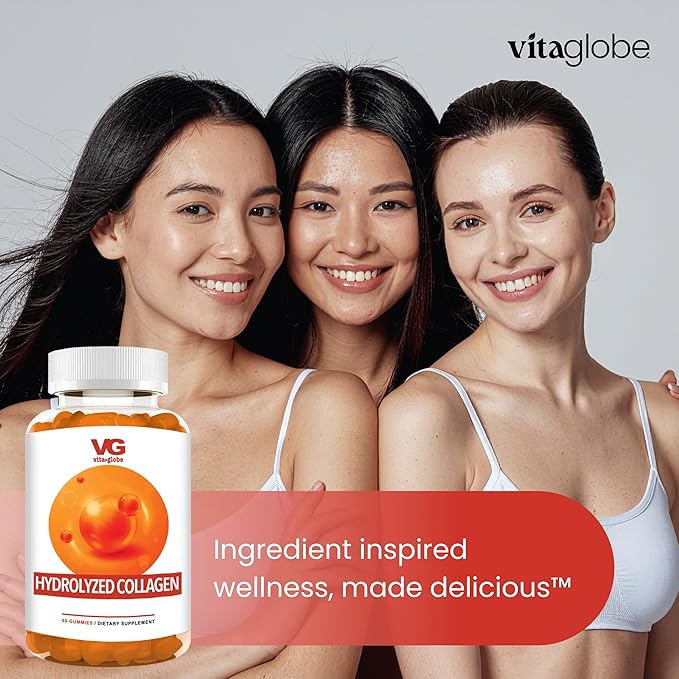 VITA GLOBE Collagen Gummies – 200mg Hydrolyzed Collagen Types I, II, III, V & X | Supports Hair, Skin, Nails, Joints & Bones | Non-GMO Daily Collagen Supplement for Adults – 120 Gummies (Pack of 2)