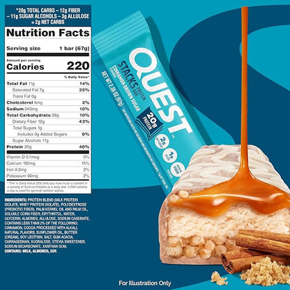Quest Nutrition Stacks Protein Bars, Cinnamon Brown Sugar, 20g Protein, 2g Net Carbs, 1g Sugar, High Fiber, Low Sugar, Gluten Free, 12 Count