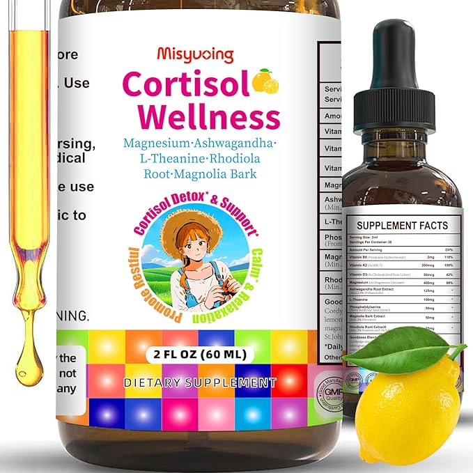 Cortisol Supplement Drops, 18-in-1 Cortisol Detox w. Magnesium Glycinate&Ashwagandha, L-Theanine, Phosphatidylserine, Hormone Balanced for Women, Mood Focus, Promote Seep