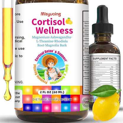 Cortisol Supplement Drops, 18-in-1 Cortisol Detox w. Magnesium Glycinate&Ashwagandha, L-Theanine, Phosphatidylserine, Hormone Balanced for Women, Mood Focus, Promote Seep