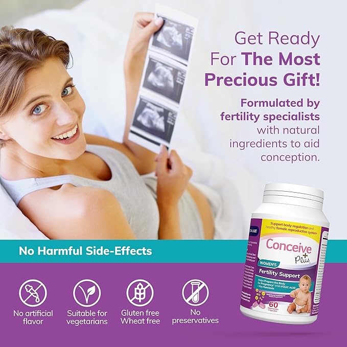 CONCEIVE PLUS Womens Fertility Support – Prenatal Multivitamin for Trying to Get Pregnant – Conception Blend, Hormonal Balance, Folate, Zinc, Thiamin, Riboflavin, Biotin – Non-GMO, Vegan – 30 Days