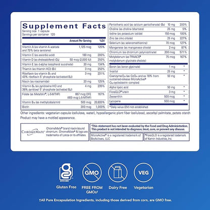 Pure Encapsulations O.N.E. Multivitamin - Once Daily Multivitamin with Antioxidant Complex Metafolin, CoQ10, and Lutein to Support Vision, Cognitive Function, and Cellular Health* - 120 Capsules