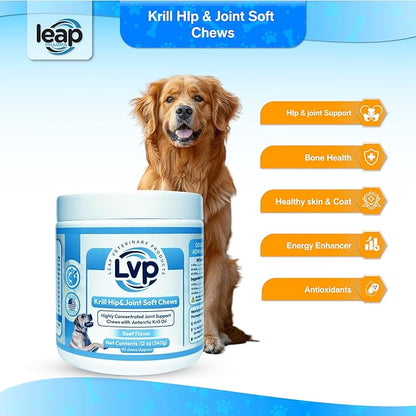 Dogs Suplements Hip & Joint - Krill Oil and Glucosamine Soft Chews, Joint Supplement for Dogs with Krill Oil,Glucosamine, Chondroitin, MSM, Turmeric, Anti Inflammatory, Mobility (Beef 90ct)