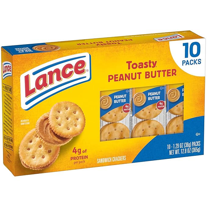 Lance Sandwich Crackers, Toasty Peanut Butter, 10 Individually Wrapped Packs, 6 Sandwiches Each
