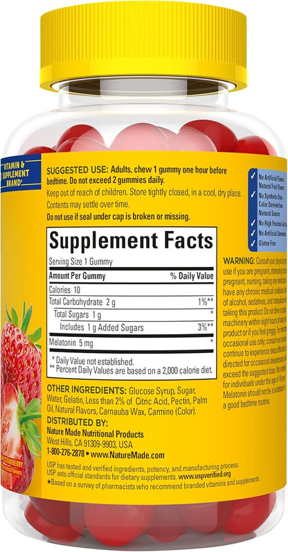 Nature Made Melatonin 5mg Adult Melatonin Gummies, 100% Drug Free Sleep Aid, 70 Gummies, Extra Strength Nature Made Melatonin