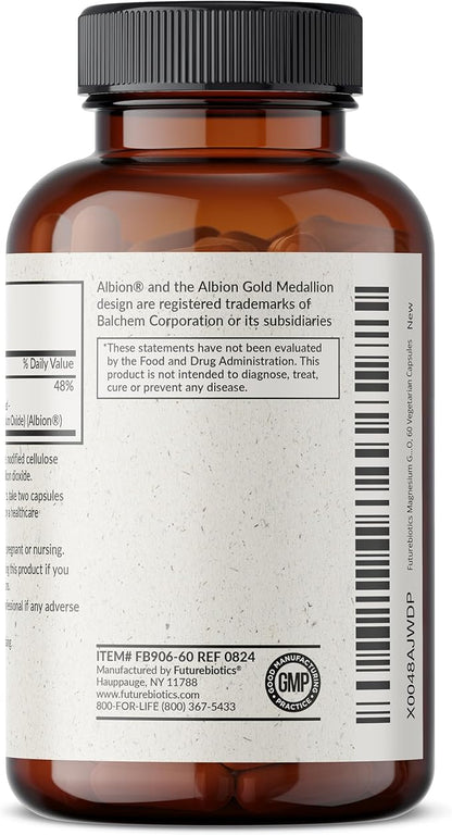 Futurebiotics Magnesium Glycinate 200 MG per Serving Chelated for High Absorption, Gentle On Stomach, Non-GMO, 60 Vegetarian Capsules
