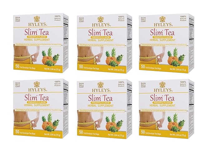 Hyleys Slim Tea Weight Loss Herbal Supplement with Pineapple - Cleanse and Detox - 50 Tea Bags (6 Pack)