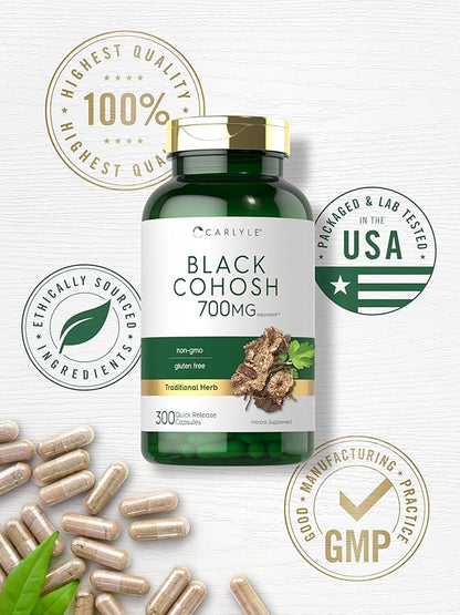 Carlyle Black Cohosh Capsules | 300 Count | Non-GMO, and Gluten Free Formula | Black Cohosh Root Extract Supplement