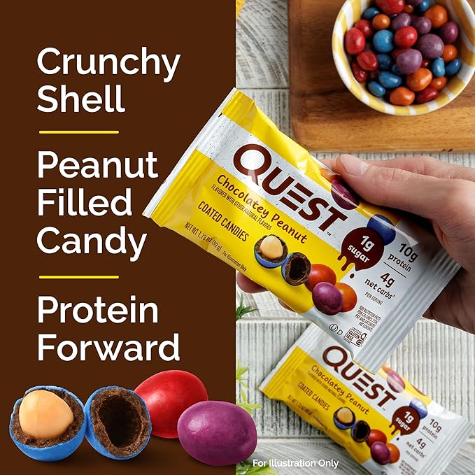 Quest Nutrition Coated Candies, Chocolatey Peanut, 1g Sugar, 10g Protein, 4g Net Carbs, Gluten Free, Keto Friendly, 4 Count