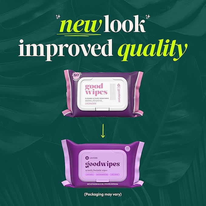 goodwipes Flushable Butt Wipes - Vitamin E & Aloe - Sewer & Septic Safe - Extra Large Adult Wet Wipes For Women & Men - Bathroom Essentials - Lavender, 418 Count (8 Packs + 1 Travel)
