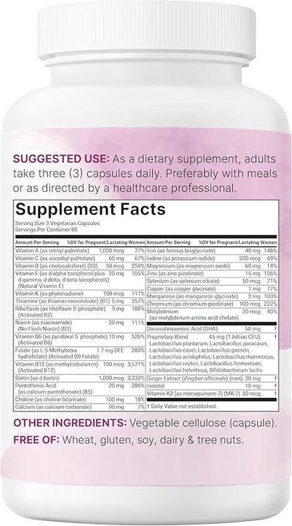 Micro Ingredients Pure Methylated Prenatal Vitamins for Women, 240 Veggie Capsules | 38-in-1 with DHA, Choline, Probiotics, Inositol, & Vitamin C, D, B Complex + Methylfolate, & Iron | No Fillers