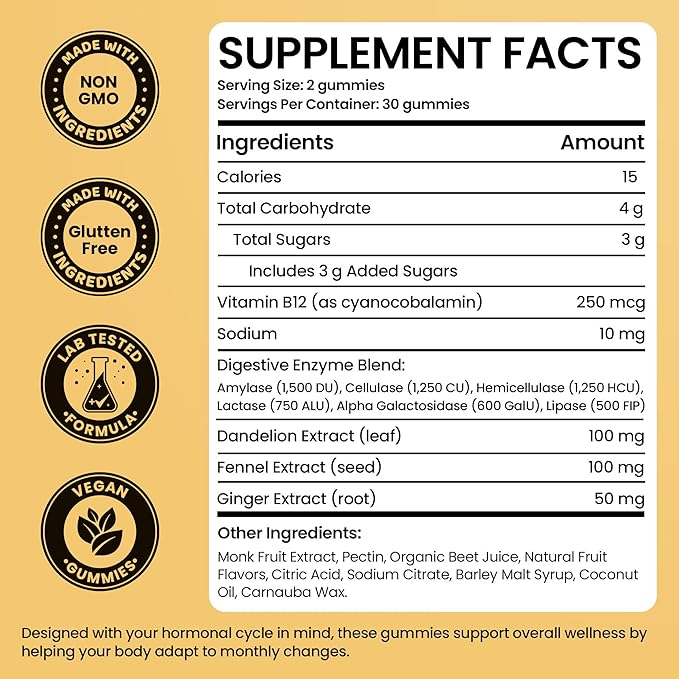 Bloating Relief for Women, Debloating for Women | Supports Period Bloat, Digestion & Water Weight Balance | Helps Before & During Your Cycle | 60 Vegan Gummies | Daily Digestive Support Supplement
