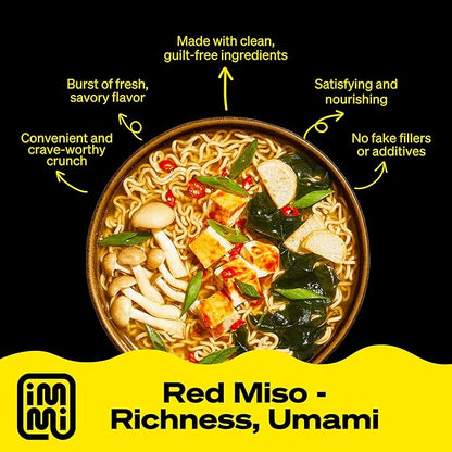 Immi Spicy Red “Miso” Ramen – Improved Taste, Better Texture & More Protein – Vegan, High Protein Ramen Noodles – Low Carb, Zero Sugar – Healthy Keto-Friendly Ramen Bowl, 6-Pack