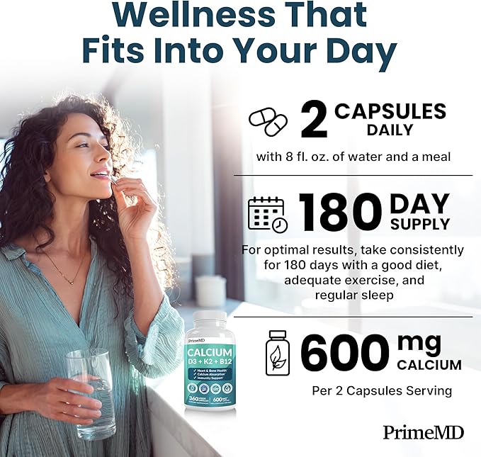 4-in-1 Calcium Supplements for Women and Men - Calcium with Vitamin D3 K2 5000 IU Supplement, 601mg per Serving for Heart, Bones & Body Defenses - Gluten-Free, Vegan-Friendly (360 ct) (Pack of 1)