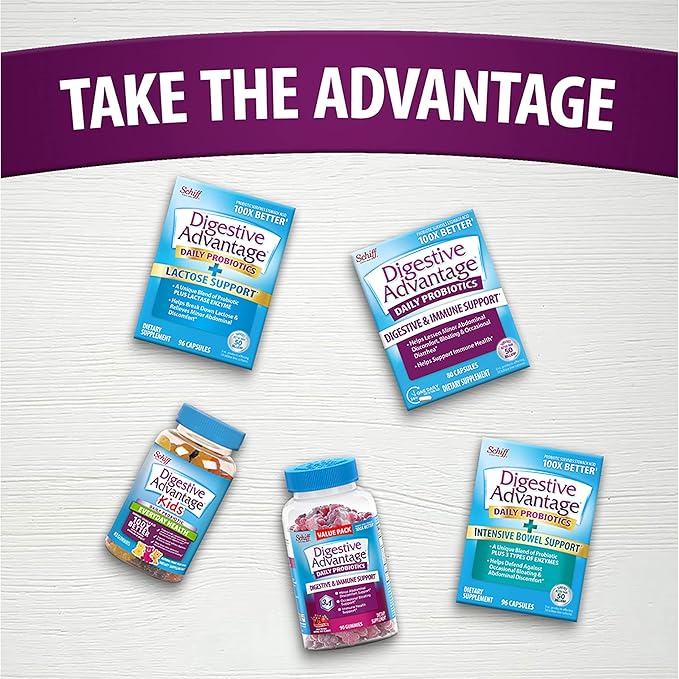 Digestive Advantage Daily Probiotic Gummies for Digestive & Gut Health for Men and Women, Superfruit Flavor, Red, 180 Count, Pack of 2