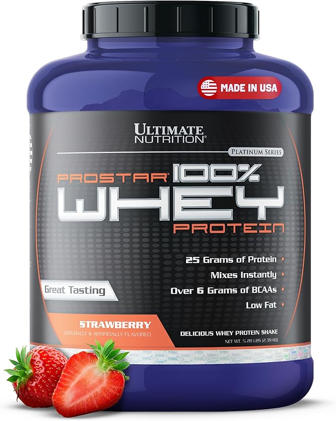 Ultimate Nutrition Prostar Whey Protein Powder of Isolate Concentrate Peptides Blend , Keto Friendly, 25 Grams of Protein and 6 Grams of BCAAs - 80 Servings, Strawberry, 5.28 Pounds