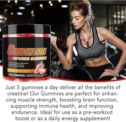 Creatine Monohydrate Gummies Creatine Monohydrate per Serving Chewable Creatine for Muscle Builder, Energy Boost, 120 Gummies