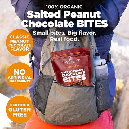 Navitas Organics Salted Peanut Chocolate Superfood+ BITES – Power Snacks – All Natural Plant Based – Clean Energy & Nutrition – USDA Organic, Non GMO, Gluten Free, Kosher, Vegan (8oz. Bag 11 Servings)