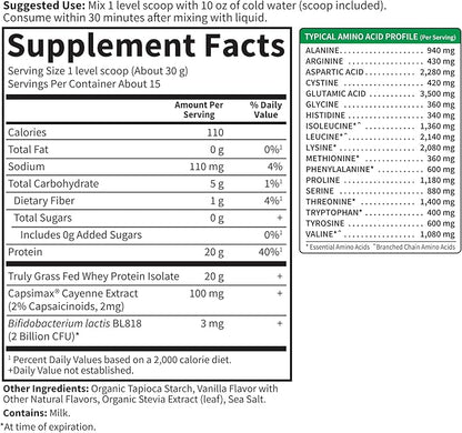 Garden of Life SPORT Whey Plus Weight Management with Amino Energy - 20g of Grass Fed Protein Isolate for Women and Men - Vanilla Powder - With Capsimax, 2 Billion CFU Probiotics, About 15 Servings
