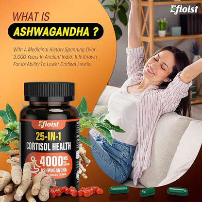 Super Calm Cortisol Supplement, 25-in-1 Cortisol Reducer for Women & Men, Cortisol Supplements for Women with Ashwagandha, Rhodiola Rosea, L-Theanine, for Mood, Focus, Sleep Support, 120 Capsules