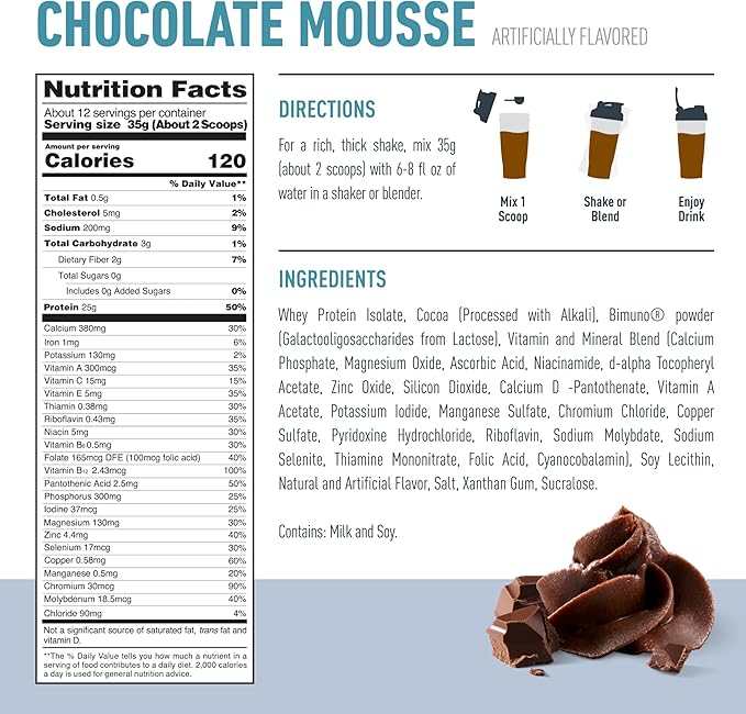 Isopure Protein + Gut Health & Immune Support Powder, Chocolate Mousse, 25g Whey Protein with Prebiotics & Vitamins, 12 Servings (Pack of 1)