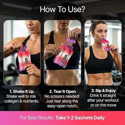 BeMe Liquid Collagen Peptides - Easy Protein Shots for Lean Muscle Support and Workout Recovery. 15g Whey Free Formula with 16.7g Hydrolyzed Collagen for Gym Performance. 15 Sachets, Apple Flavor