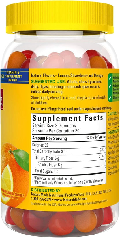 Nature Made Fiber 6 g, Dietary Supplement for Digestive Health Support, 90 Fiber Gummies, 30 Day Supply