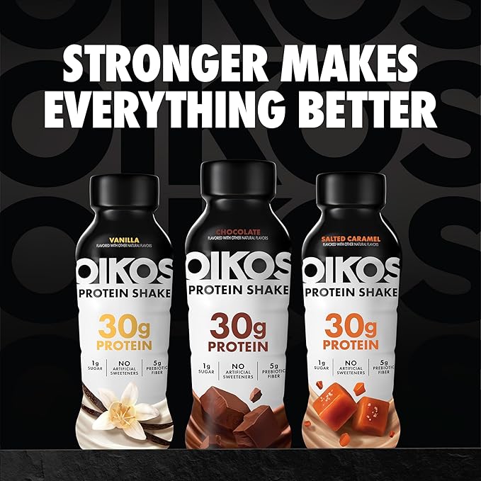 Oikos Protein Shake,Chocolate,30g High Protein Drinks,Shelf Stable,Ready to Drink,5g Prebiotic Fiber,12 fl oz Bottle,,(Pack of 24)
