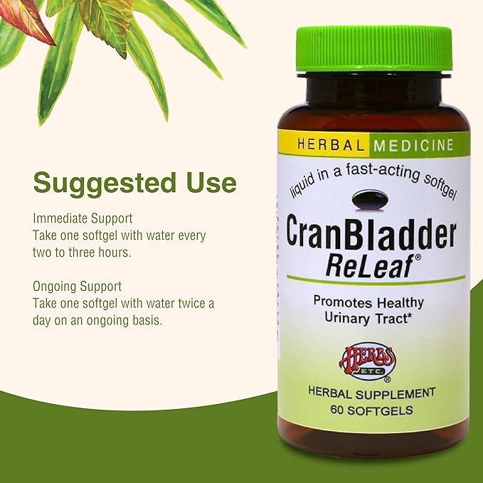 Herbs Etc. CranBladder ReLeaf Softgels - Bladder Health Support - Natural Supplement Formula to Aid Urinary Health & Comfort - Optimal Urinary Support with Cranberry - 60 Softgels (60 Servings)