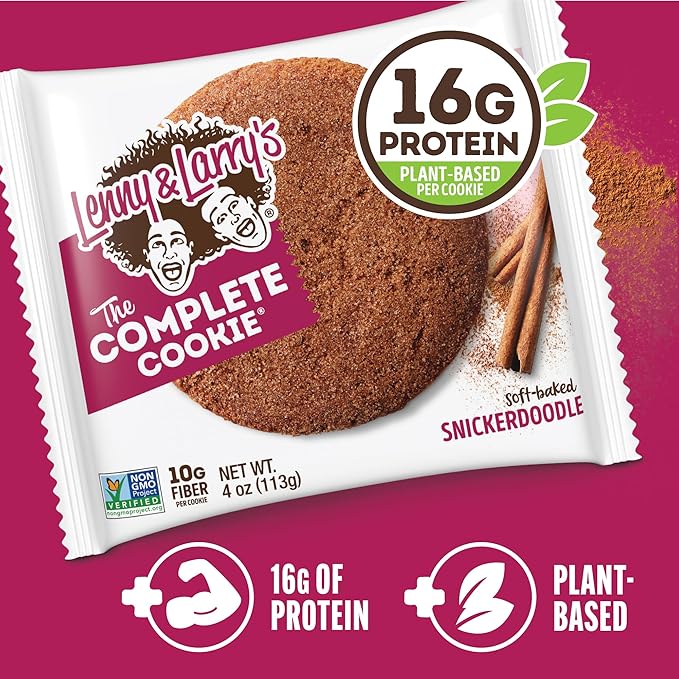 Lenny & Larry's Complete Protein Cookie, [Snickerdoodle], Chewy Soft Baked, 8g Plant Protein, Vegan, Non-GMO, High Fiber, 2 Ounce Cookie (Pack of 12)