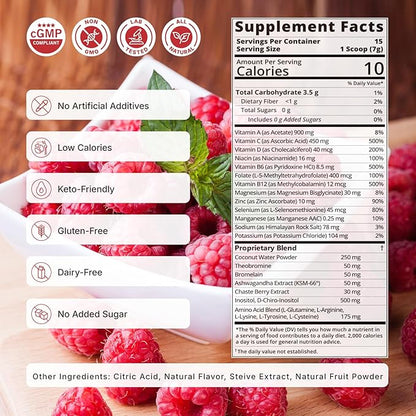 Hormone Balance for Women, Myo & D-Chiro Inositol Powder with Folate & Amino Acid & Ashwagandha - Ovarian Support, Mood Regulation & PMS Relief, Raspberry Lemon, 15 Servings