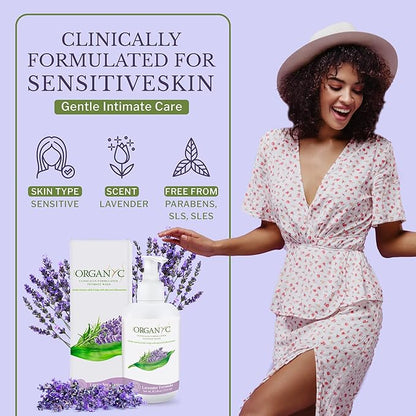 Organyc Feminine Intimate Wash for Sensitive Skin, 250 ml, pH-Balanced Cleanser with Organic Lavender & Botanical Extracts