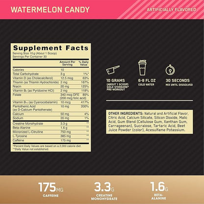 Optimum Nutrition Gold Standard Pre-Workout,Vitamin D for Immune Support,with Creatine,Beta-Alanine,and Caffeine for Energy,Keto Friendly,Watermelon Candy,30 Servings (Packaging May Vary),(Pack of 2)