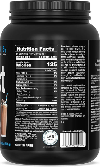 PEScience Select Protein Powder, Whey and Casein Blend, Lean Protein Powder for Women and Men, Low Calorie, Low Carb, Keto Friendly, Gluten Free, Chocolate Truffle - 27 Servings