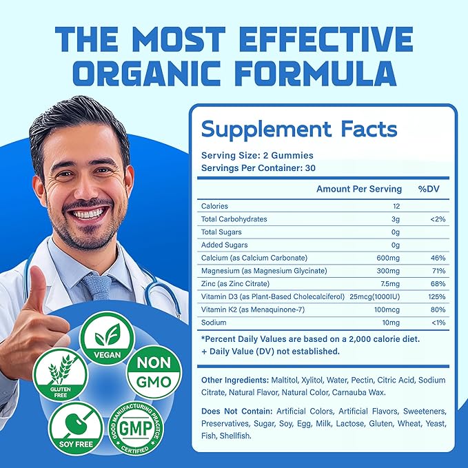 Magnesium Glycinate Gummies - Sugar Free Magnesium Potassium Supplement with Vitamin D, B6, CoQ10 for Calm Mood & Sleep Support - 60 Blueberry Chews