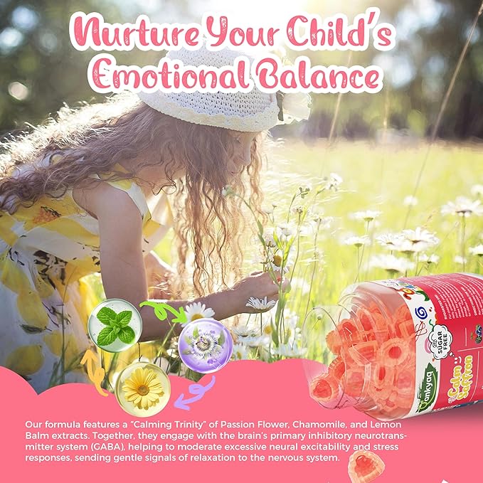 Q'ankyaq Kids Saffron Gummies, Saffron Supplements for Kids (3 yrs+), Focus and Memory Gummiess, Mood Balance with Rosemary, Passion Flower Extract, Chamomile Extract, Sugar-Free, Vegan, 60 Counts