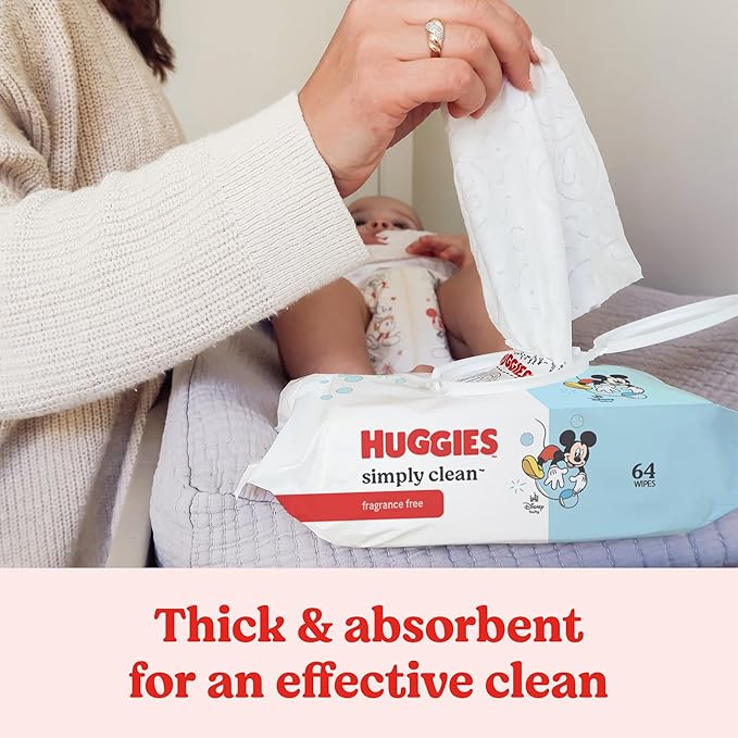 Huggies Simply Clean Unscented Baby Diaper Wipes, 1 Flip-Top Pack (64 Wipes Total), Packaging May Vary