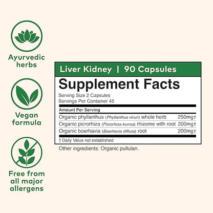 ORGANIC INDIA Liver Kidney Herbal Supplement - Detoxify & Rejuvenate, Supports Healthy Liver & Kidney Function, Vegan, Gluten-Free, Kosher, USDA Certified Organic, Non-GMO - 90 Capsules