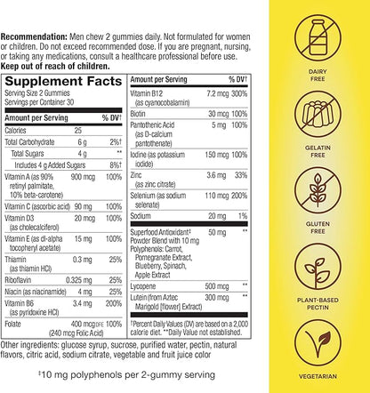 Nature's Way Alive! Men’s 50+ Daily Gummy Multivitamins, Supports Healthy Brain, Eyes, Heart*, B-Vitamins, Gluten-Free, Fruit Flavored, 60 Gummies (Packaging May Vary)