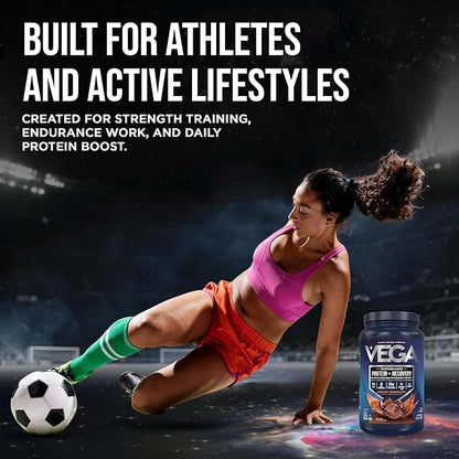 Vega Sport Vegan Protein Powder + Recovery - 30g Plant Based Protein per Serving, Chocolate, 19 Servings, 5g BCAAs, Probiotics, NSF Certified, for Shakes & Smoothies, 1.8lbs (Packaging May Vary)