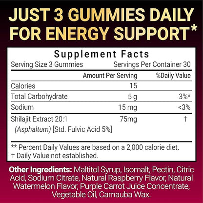 Kwala Nutrition Shilajit Gummies for Men & Women | Sugar Free | Non-GMO, Vegan Supplement | 90 Count