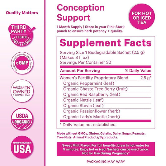 Pink Stork Organic Fertility Tea for Women | Fertility Supplements for Women with Chaste Tree Berry (Vitex) + Red Raspberry Leaf | Hormone Balance Herbal Tea for Conception Support | USDA Organic, Caffeine Free - Sweet Mint, 15 Sachets