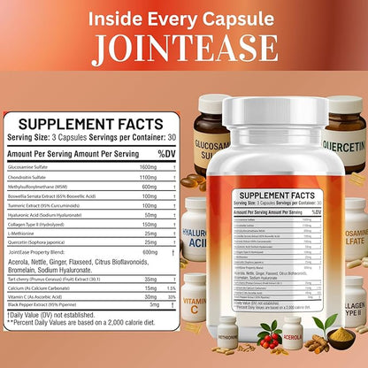 Glucosamine Chondroitin MSM Supplement – with Hyaluronic Acid, Collagen, Boswellia, Turmeric, Quercetin & Flaxseed – Joint Support Complex for Mobility & Flexibility for Men & Women – 90 ct