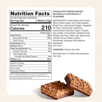 Myprotein Crispy Protein Wafers | 15g Protein | Box of 10 | Chocolate | High Protein Snack Bar | Milk & Whey Isolate | Low Sugar
