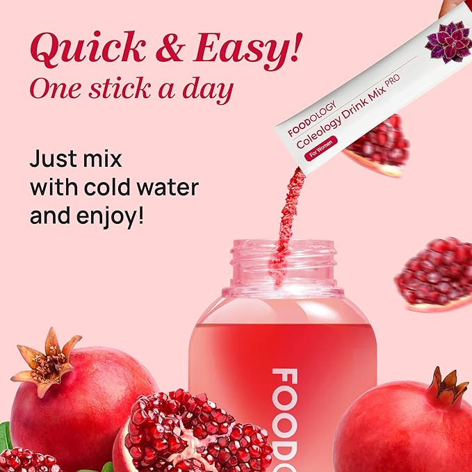 FOODOLOGY Coleology Drink Mix PRO | 3,000mg Prebiotic Fiber & Metabolism Support | Daily Pomegranate Stick Powder for Gut Health & Weight Management | 15 Sticks