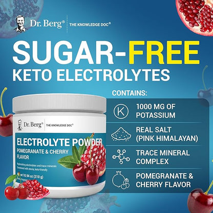 Dr. Berg Zero Sugar Hydration Keto Electrolyte Powder - Enhanced w/ 1000 mg of Potassium & Real Pink Himalayan Salt (NOT Table Salt) - Pomegranate and Cherry Hydration Drink Supplement - 50 Servings