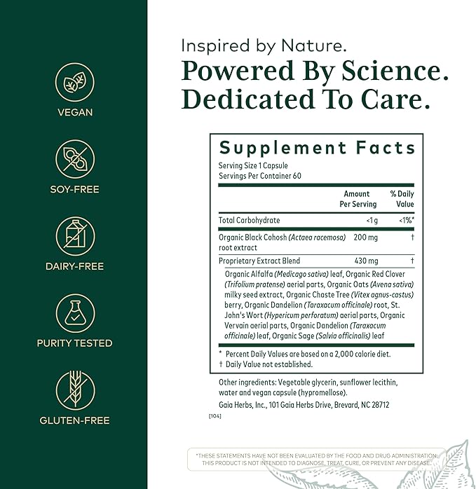 GAIA HERBS PRO Female Support Formula - Supports Healthy PMS & Menopause Fluctuations with Alfalfa Leaf, Black Cohosh Root Extract, Dandelion Root & More* - Vegan - 60 Liquid Phyto-Caps (60 Servings)