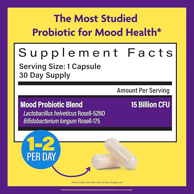 InnovixLabs Mood Probiotic for Women & Men, Clinically Studied Digestive & Mood Support Supplement, Lactobacillus helveticus Rosell-52ND & Bifidobacterium longum Rosell-175, 60 Capsules