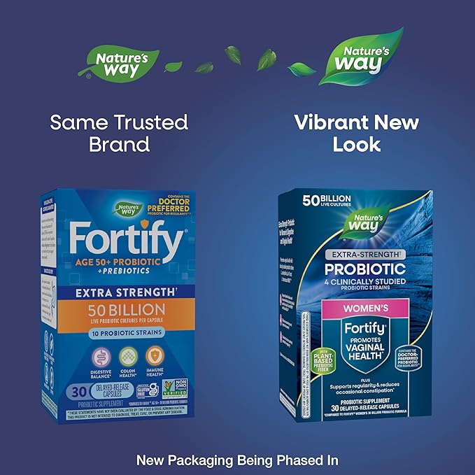 Nature's Way Women's Extra Strength(1) Fortify Probiotic 50B Cultures, Supports Digestive, Vaginal & Immune Health*, Plant-Based Prebiotic Fiber, Non-GMO Project Verified, 30 Capsules